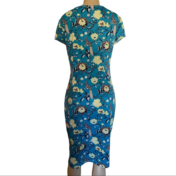 Vintage Blue and Yellow Sheath Midi Dress with Sweetheart Neckline - Picture 3 of 9